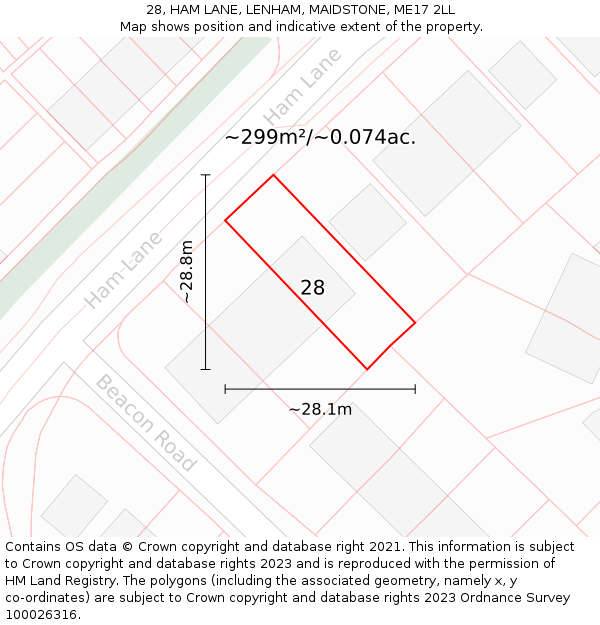 28, HAM LANE, LENHAM, MAIDSTONE, ME17 2LL: Plot and title map