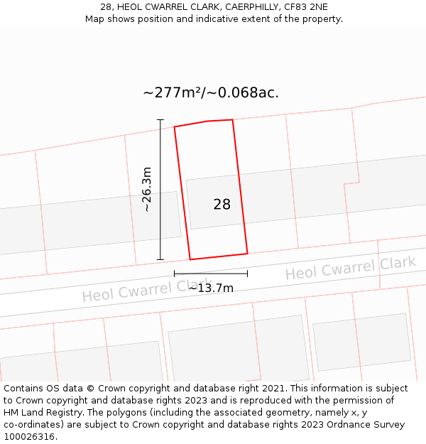 28, HEOL CWARREL CLARK, CAERPHILLY, CF83 2NE: Plot and title map