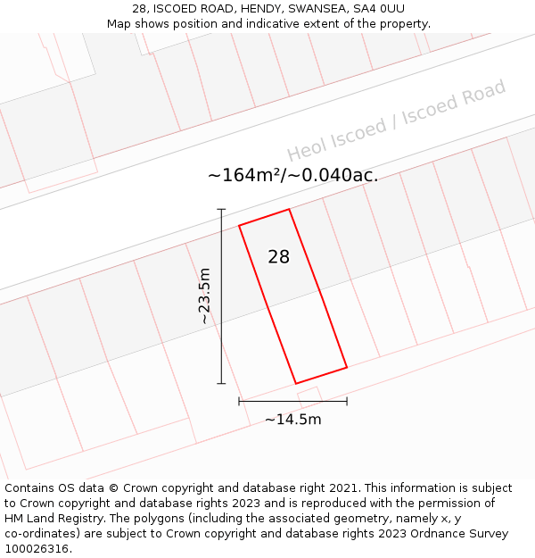 28, ISCOED ROAD, HENDY, SWANSEA, SA4 0UU: Plot and title map