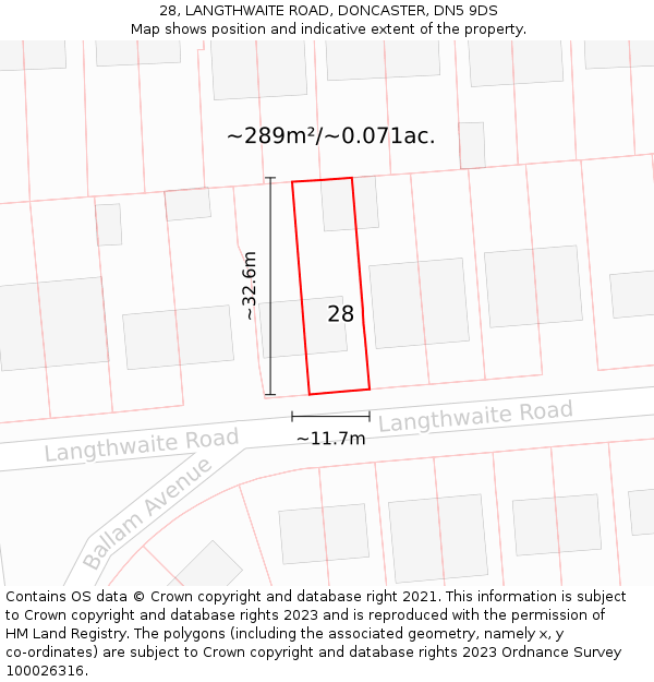 28, LANGTHWAITE ROAD, DONCASTER, DN5 9DS: Plot and title map