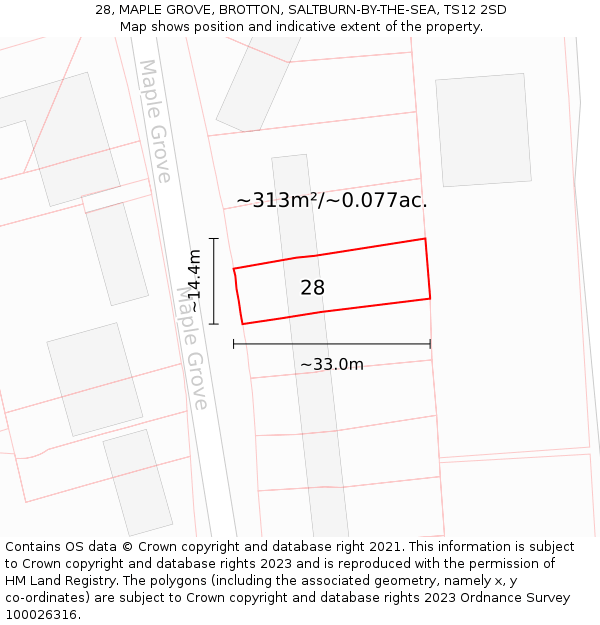 28, MAPLE GROVE, BROTTON, SALTBURN-BY-THE-SEA, TS12 2SD: Plot and title map