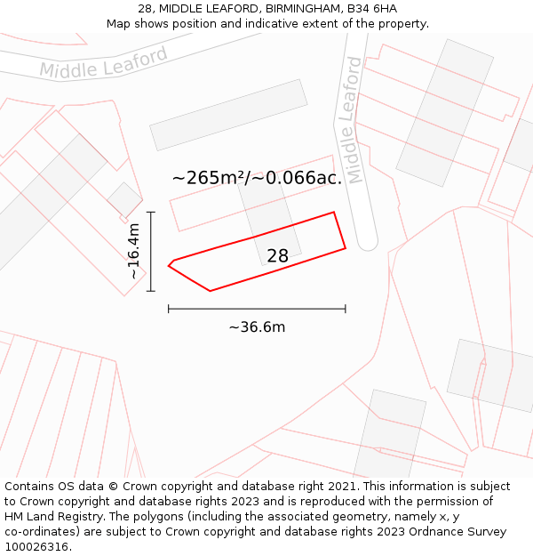 28, MIDDLE LEAFORD, BIRMINGHAM, B34 6HA: Plot and title map