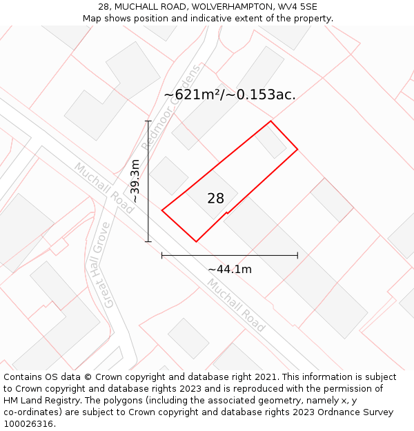 28, MUCHALL ROAD, WOLVERHAMPTON, WV4 5SE: Plot and title map