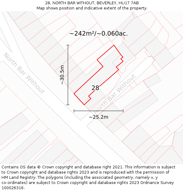 28, NORTH BAR WITHOUT, BEVERLEY, HU17 7AB: Plot and title map