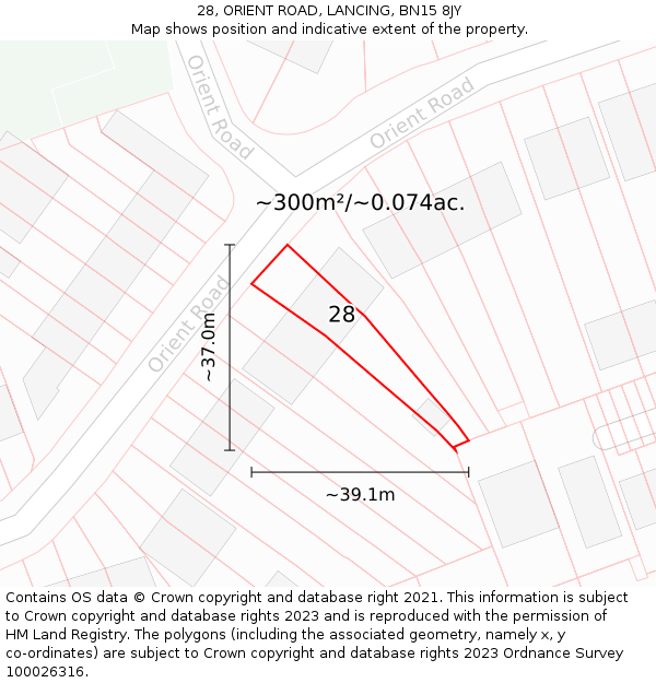 28, ORIENT ROAD, LANCING, BN15 8JY: Plot and title map