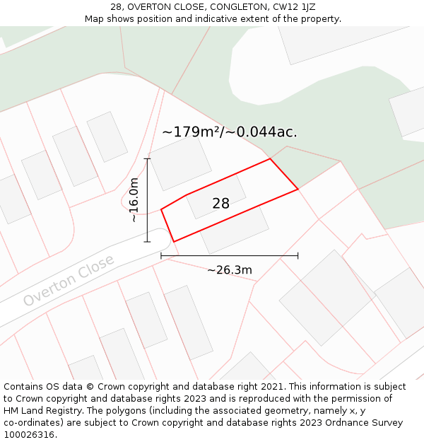 28, OVERTON CLOSE, CONGLETON, CW12 1JZ: Plot and title map