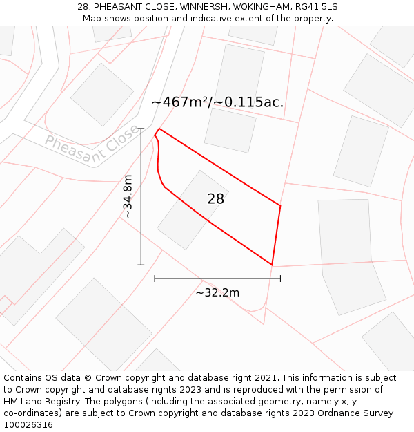 28, PHEASANT CLOSE, WINNERSH, WOKINGHAM, RG41 5LS: Plot and title map