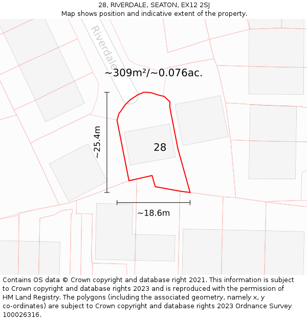 28, RIVERDALE, SEATON, EX12 2SJ: Plot and title map