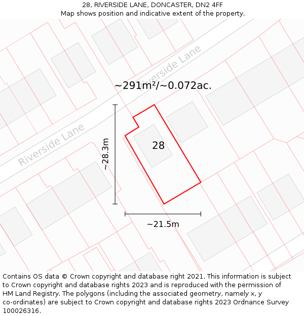 28, RIVERSIDE LANE, DONCASTER, DN2 4FF: Plot and title map