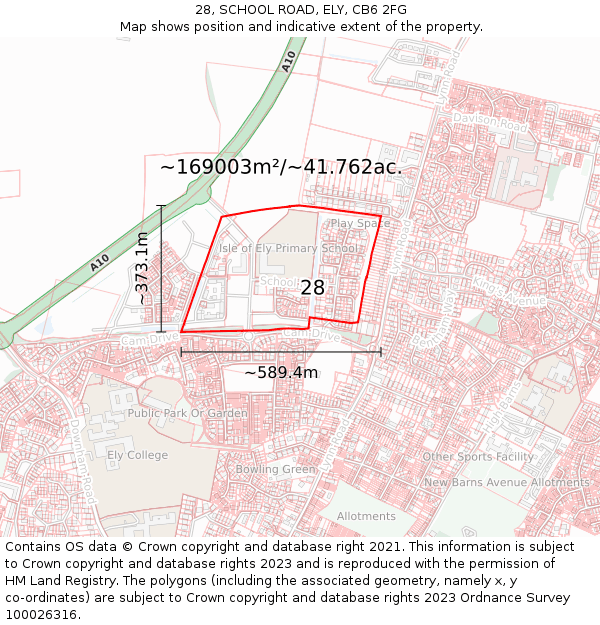 28, SCHOOL ROAD, ELY, CB6 2FG: Plot and title map