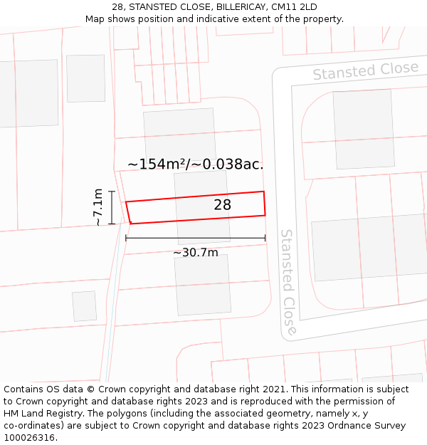 28, STANSTED CLOSE, BILLERICAY, CM11 2LD: Plot and title map