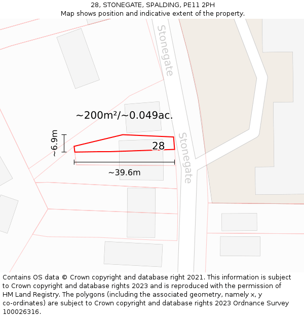 28, STONEGATE, SPALDING, PE11 2PH: Plot and title map