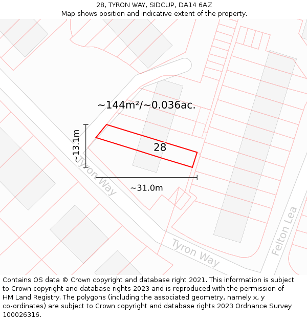 28, TYRON WAY, SIDCUP, DA14 6AZ: Plot and title map