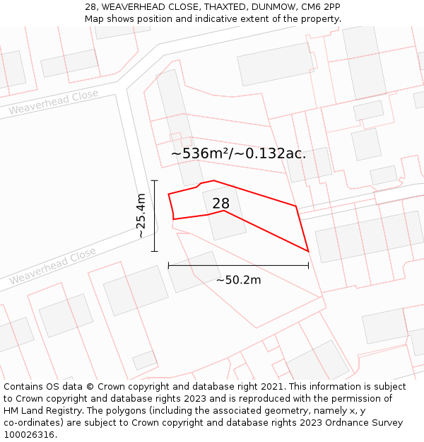 28, WEAVERHEAD CLOSE, THAXTED, DUNMOW, CM6 2PP: Plot and title map