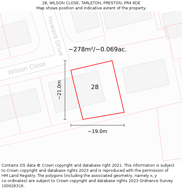 28, WILSON CLOSE, TARLETON, PRESTON, PR4 6DE: Plot and title map
