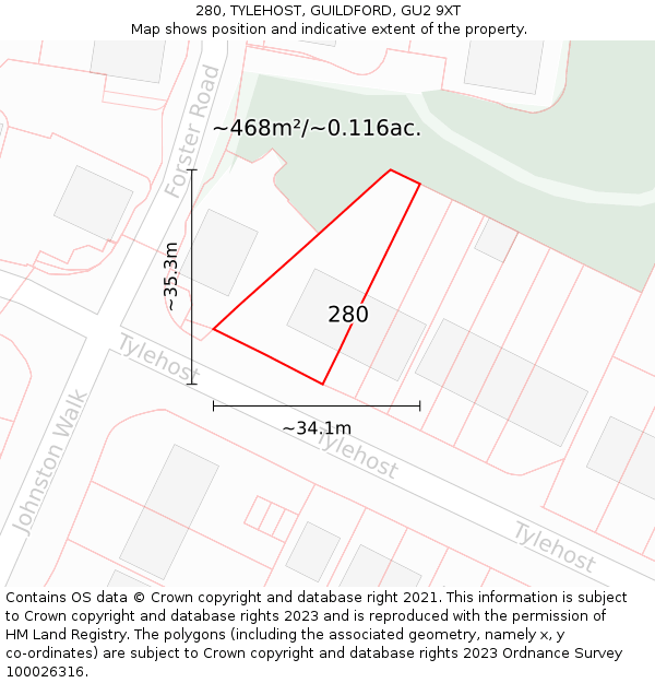 280, TYLEHOST, GUILDFORD, GU2 9XT: Plot and title map