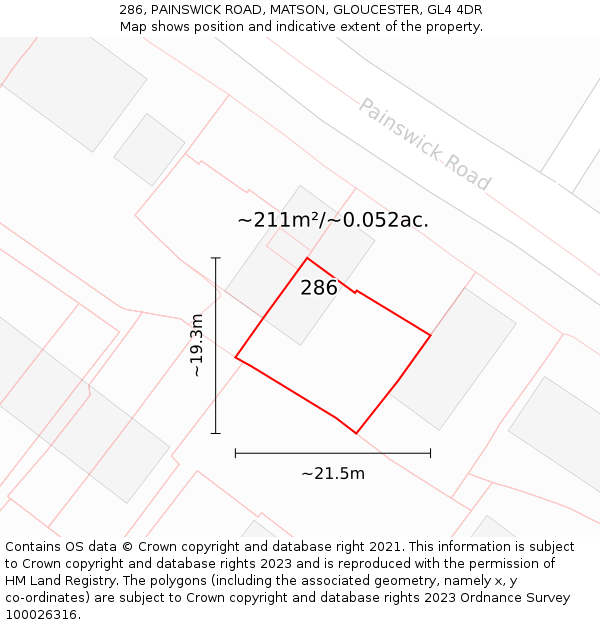 286, PAINSWICK ROAD, MATSON, GLOUCESTER, GL4 4DR: Plot and title map