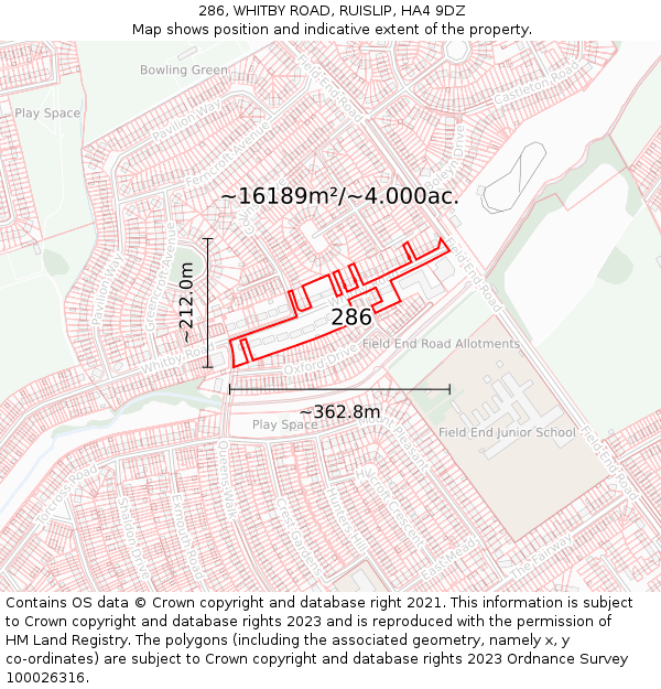286, WHITBY ROAD, RUISLIP, HA4 9DZ: Plot and title map