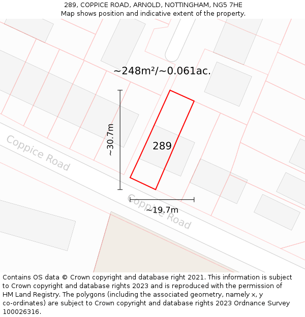 289, COPPICE ROAD, ARNOLD, NOTTINGHAM, NG5 7HE: Plot and title map