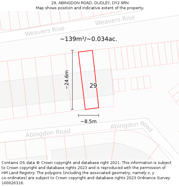 29, ABINGDON ROAD, DUDLEY, DY2 9RN: Plot and title map