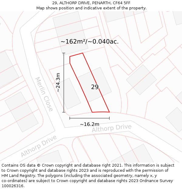 29, ALTHORP DRIVE, PENARTH, CF64 5FF: Plot and title map