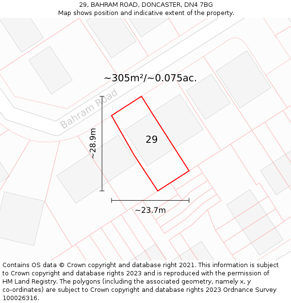 29, BAHRAM ROAD, DONCASTER, DN4 7BG: Plot and title map