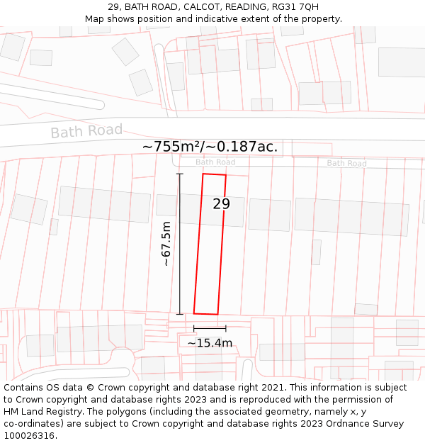 29, BATH ROAD, CALCOT, READING, RG31 7QH: Plot and title map