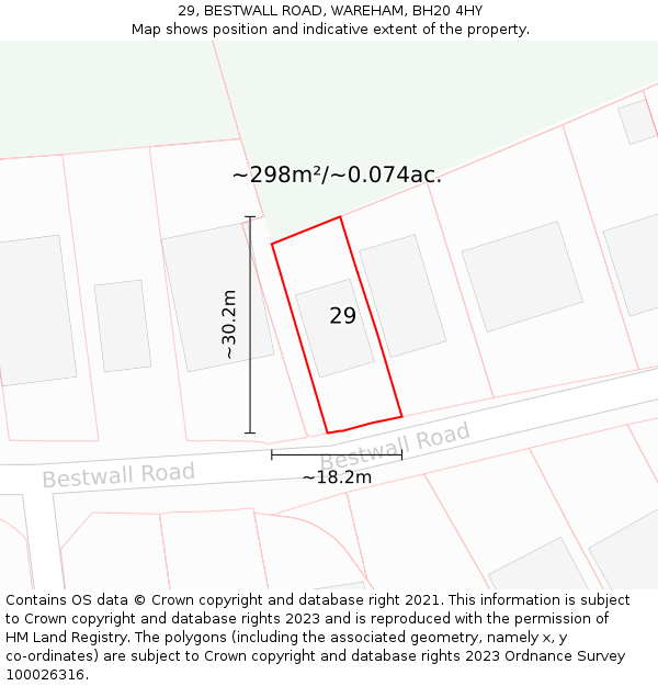 29, BESTWALL ROAD, WAREHAM, BH20 4HY: Plot and title map