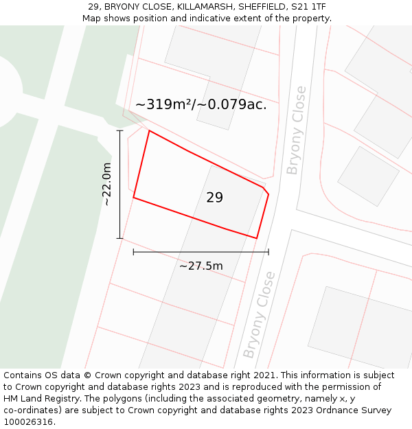 29, BRYONY CLOSE, KILLAMARSH, SHEFFIELD, S21 1TF: Plot and title map