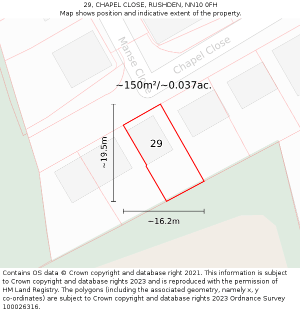 29, CHAPEL CLOSE, RUSHDEN, NN10 0FH: Plot and title map