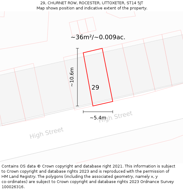 29, CHURNET ROW, ROCESTER, UTTOXETER, ST14 5JT: Plot and title map