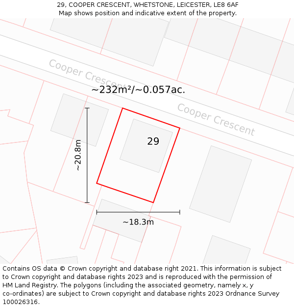 29, COOPER CRESCENT, WHETSTONE, LEICESTER, LE8 6AF: Plot and title map