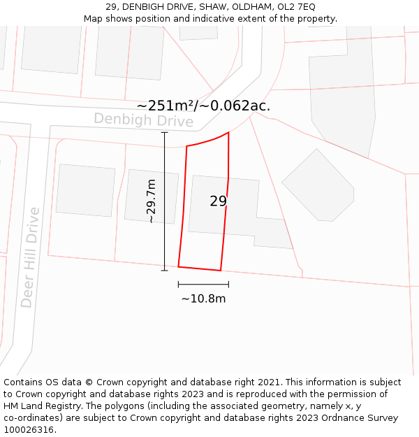 29, DENBIGH DRIVE, SHAW, OLDHAM, OL2 7EQ: Plot and title map