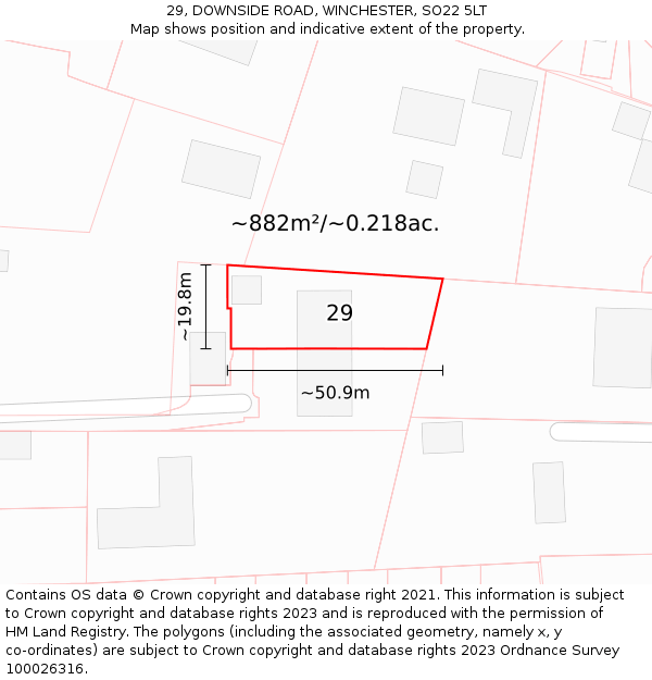 29, DOWNSIDE ROAD, WINCHESTER, SO22 5LT: Plot and title map
