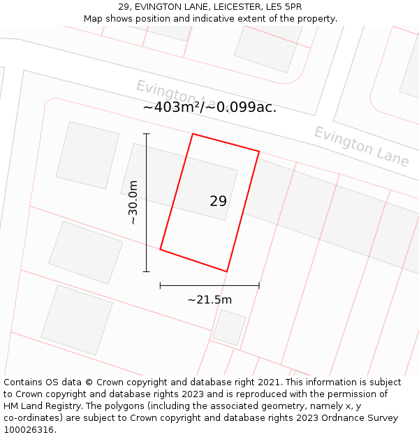29, EVINGTON LANE, LEICESTER, LE5 5PR: Plot and title map