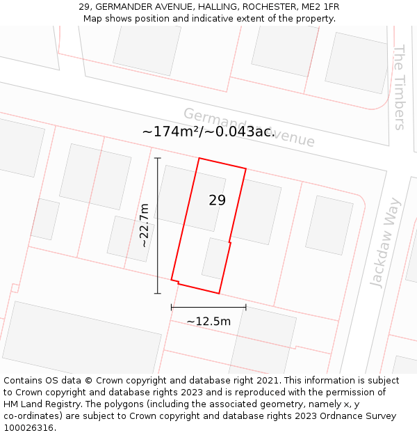 29, GERMANDER AVENUE, HALLING, ROCHESTER, ME2 1FR: Plot and title map