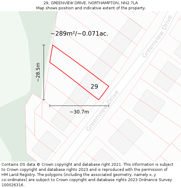 29, GREENVIEW DRIVE, NORTHAMPTON, NN2 7LA: Plot and title map
