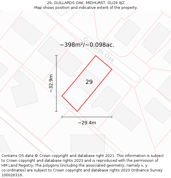 29, GUILLARDS OAK, MIDHURST, GU29 9JZ: Plot and title map
