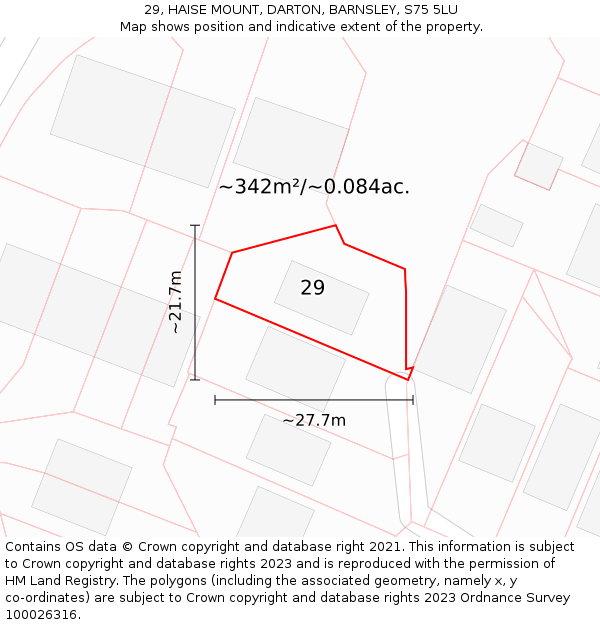 29, HAISE MOUNT, DARTON, BARNSLEY, S75 5LU: Plot and title map