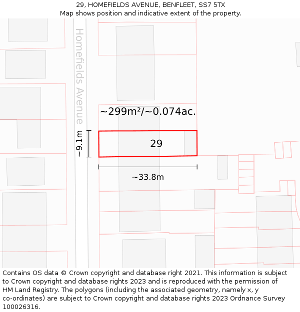 29, HOMEFIELDS AVENUE, BENFLEET, SS7 5TX: Plot and title map