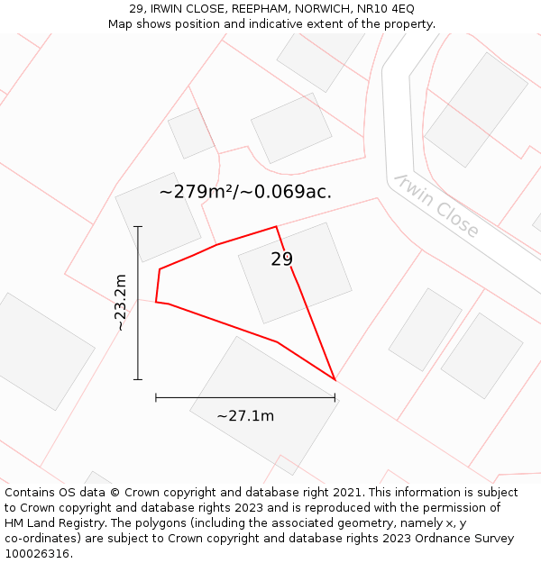 29, IRWIN CLOSE, REEPHAM, NORWICH, NR10 4EQ: Plot and title map