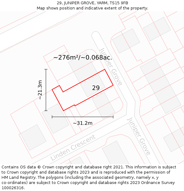 29, JUNIPER GROVE, YARM, TS15 9FB: Plot and title map