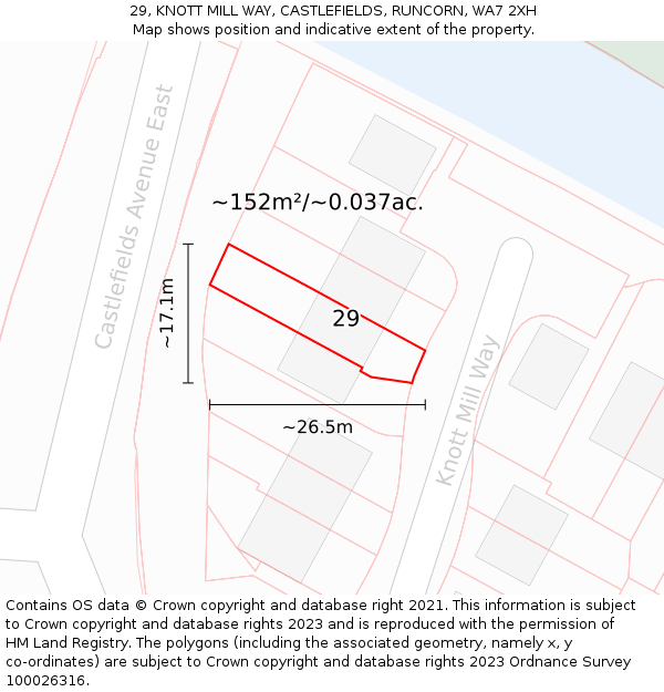 29, KNOTT MILL WAY, CASTLEFIELDS, RUNCORN, WA7 2XH: Plot and title map