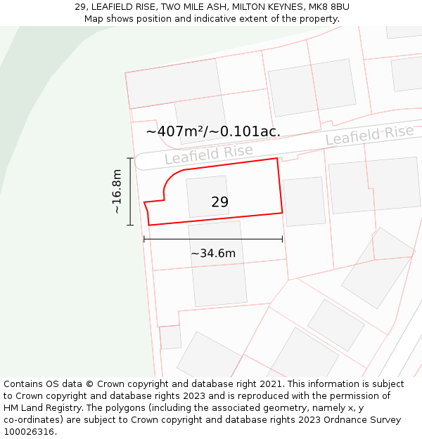 29, LEAFIELD RISE, TWO MILE ASH, MILTON KEYNES, MK8 8BU: Plot and title map