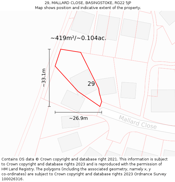 29, MALLARD CLOSE, BASINGSTOKE, RG22 5JP: Plot and title map
