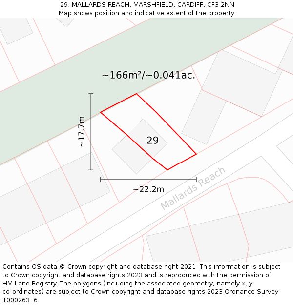29, MALLARDS REACH, MARSHFIELD, CARDIFF, CF3 2NN: Plot and title map