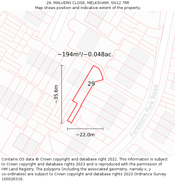 29, MALVERN CLOSE, MELKSHAM, SN12 7RR: Plot and title map