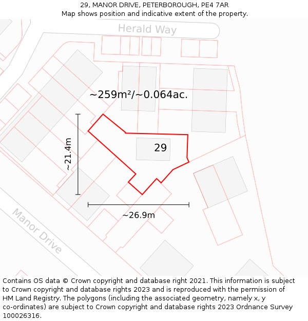 29, MANOR DRIVE, PETERBOROUGH, PE4 7AR: Plot and title map
