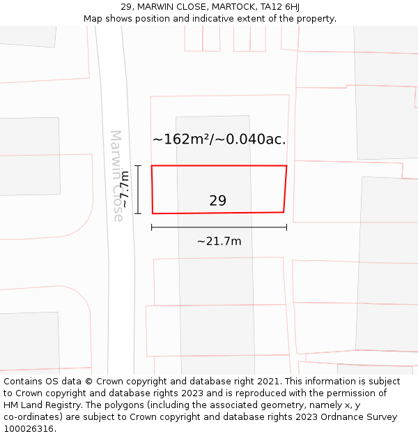 29, MARWIN CLOSE, MARTOCK, TA12 6HJ: Plot and title map