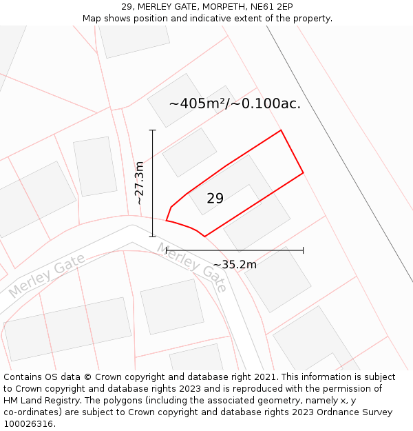 29, MERLEY GATE, MORPETH, NE61 2EP: Plot and title map